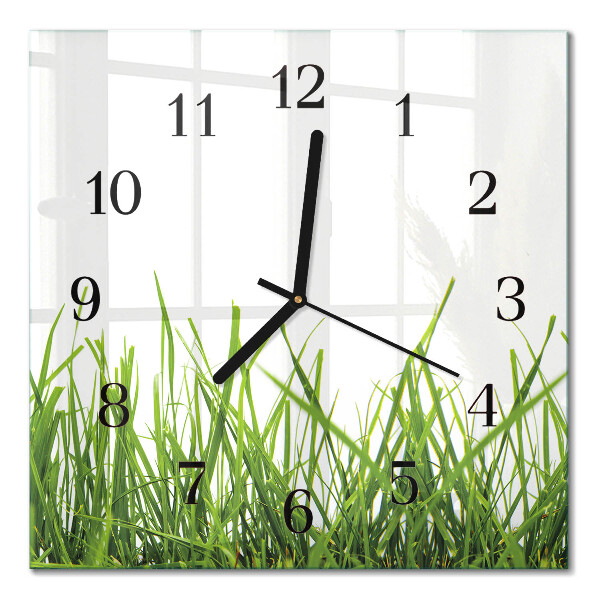 Glass clock square Grass