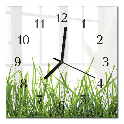 Glass clock square Grass