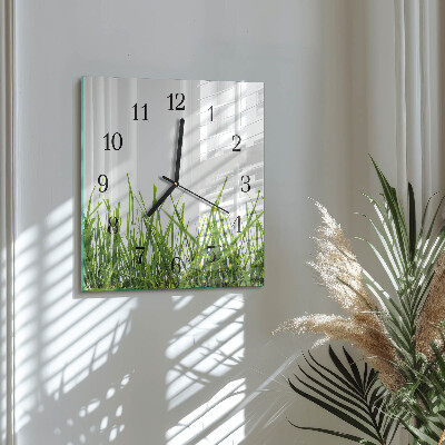 Glass clock square Grass