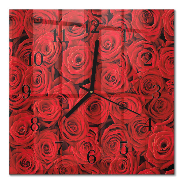 Glass wall clock square Roses