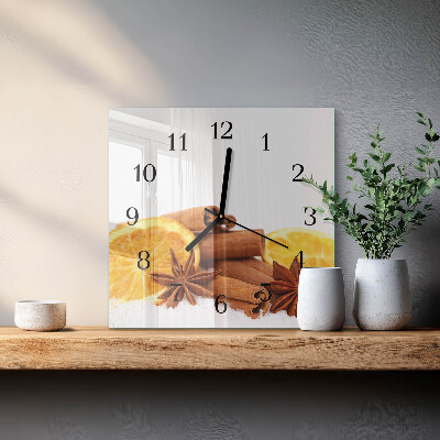 Glass wall clock square Vanilla with lemon