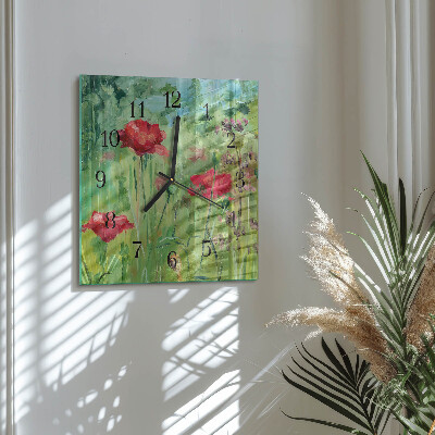 Square wall clock Poppies