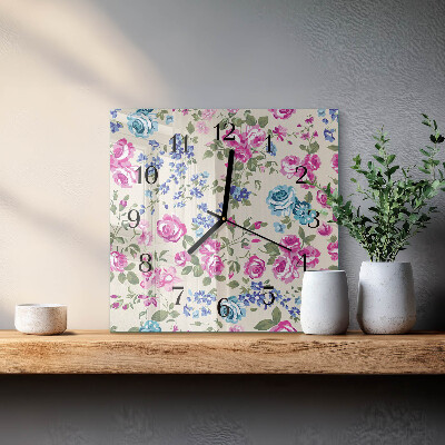 Square kitchen clock Roses