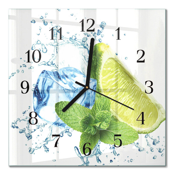 Glass clock square Lime and mint