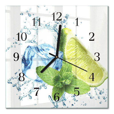 Glass clock square Lime and mint