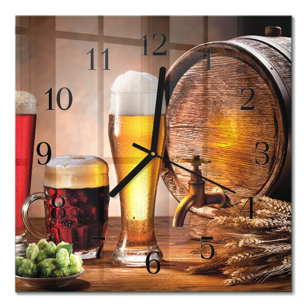 Glass wall clock square A barrel of beer