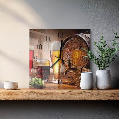 Glass wall clock square A barrel of beer