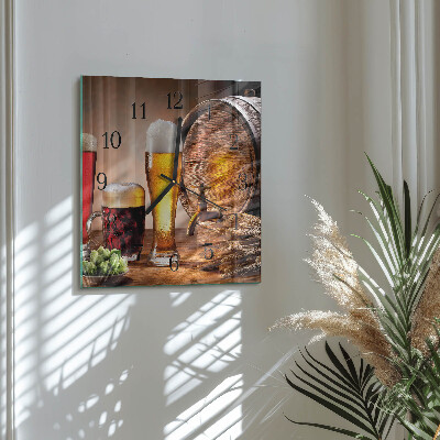 Glass wall clock square A barrel of beer