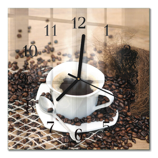 Square kitchen clock A cup of coffee