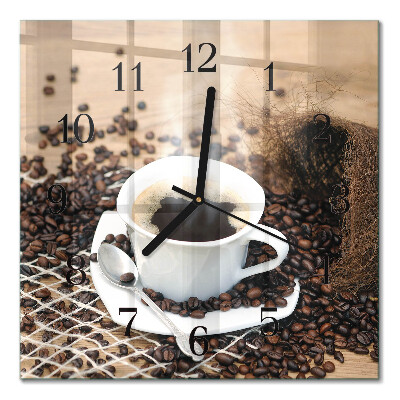 Square kitchen clock A cup of coffee