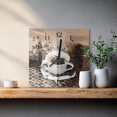 Square kitchen clock A cup of coffee