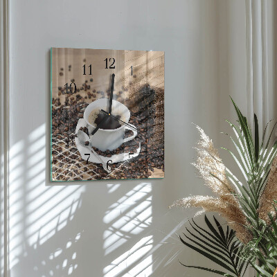 Square kitchen clock A cup of coffee