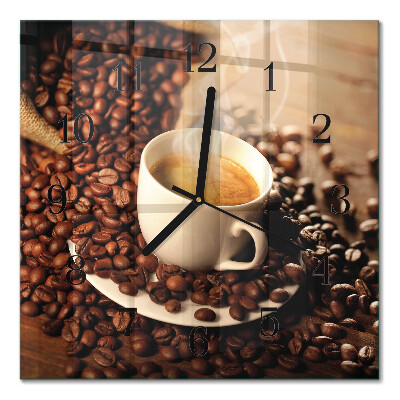 Glass wall clock square A cup of coffee