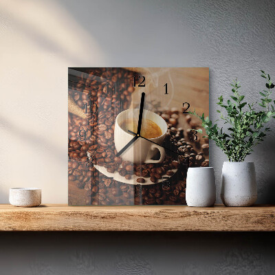 Glass wall clock square A cup of coffee