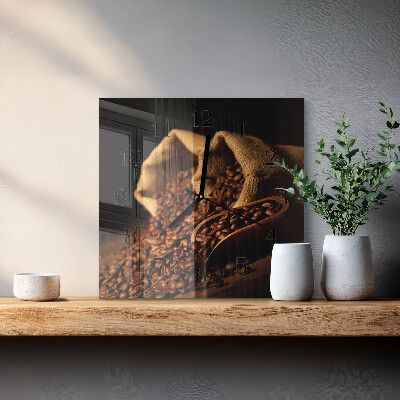 Glass clock square Coffee beans
