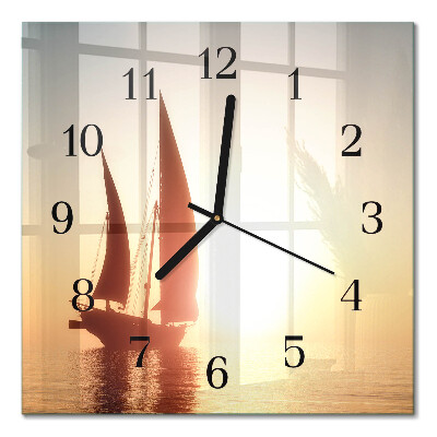 Glass clock square Sailboat