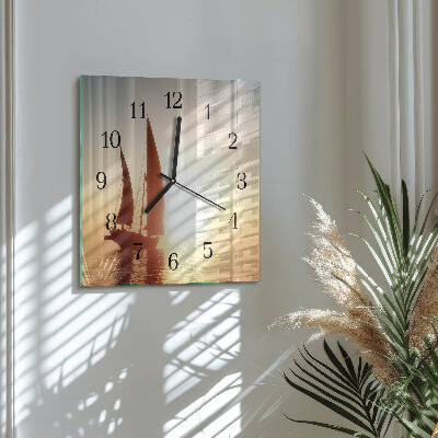 Glass clock square Sailboat
