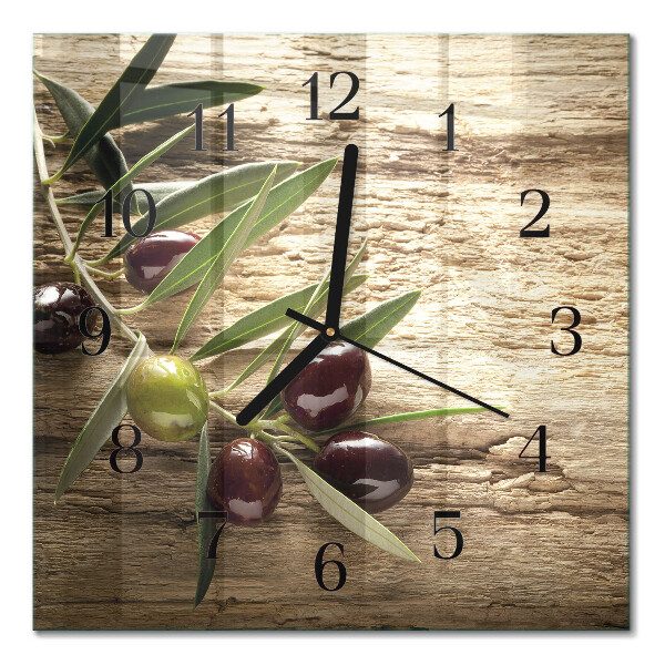 Glass clock square Olives