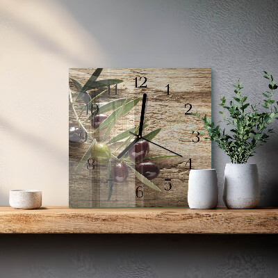 Glass clock square Olives