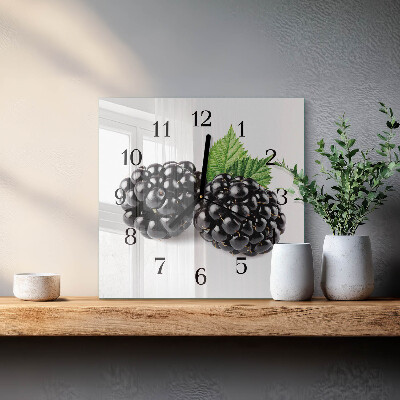 Glass clock square Blackberries