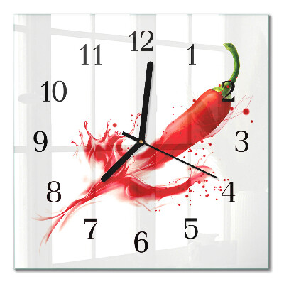 Glass wall clock square Chili pepper