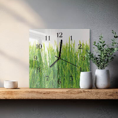 Glass clock square Grass