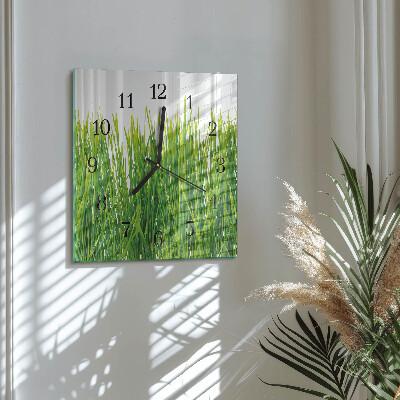 Glass clock square Grass