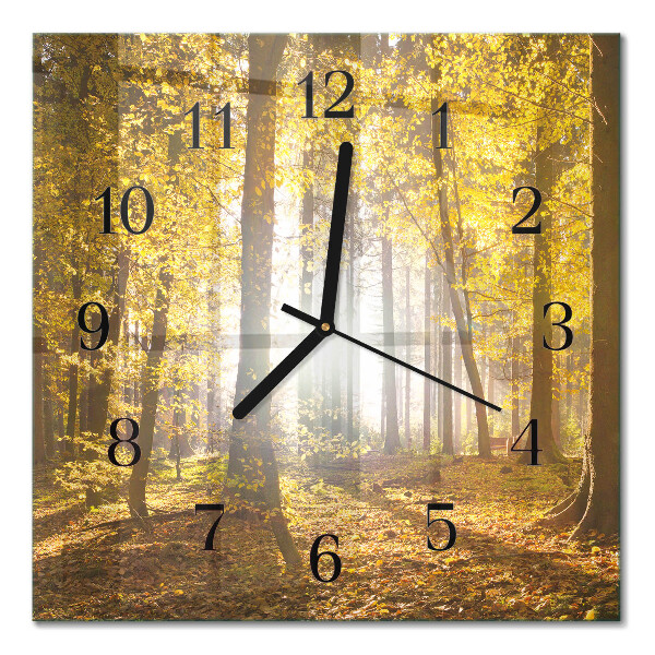 Glass wall clock square Autumn in the forest