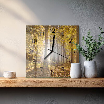 Glass wall clock square Autumn in the forest