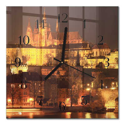 Glass wall clock square Prague