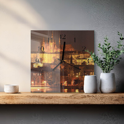 Glass wall clock square Prague