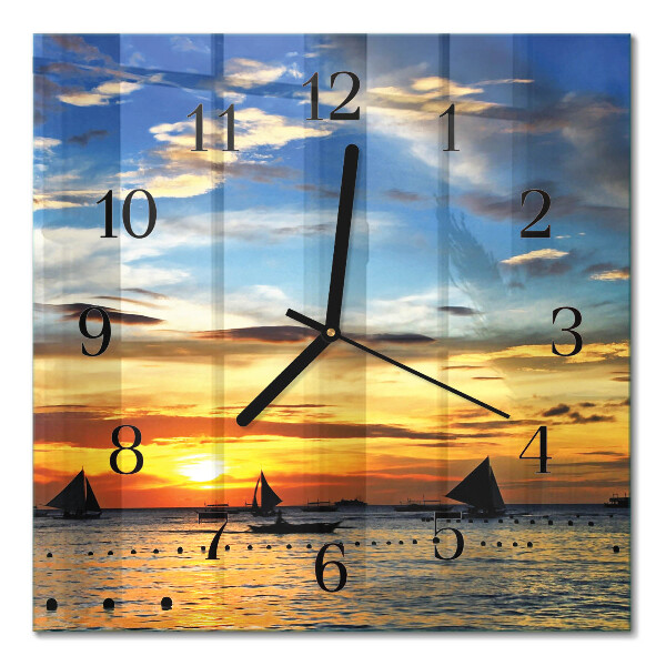 Glass clock square Sunset