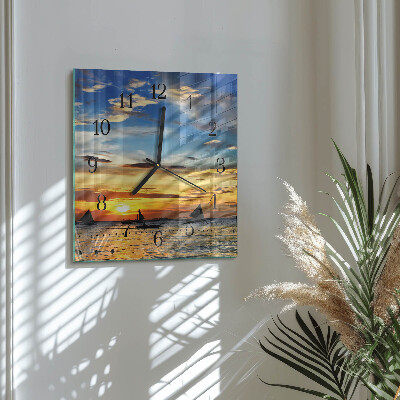 Glass clock square Sunset