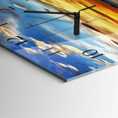 Glass clock square Sunset