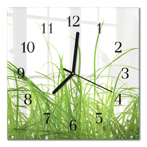 Glass wall clock square Grass