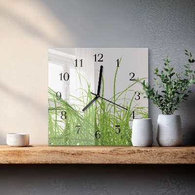 Glass wall clock square Grass