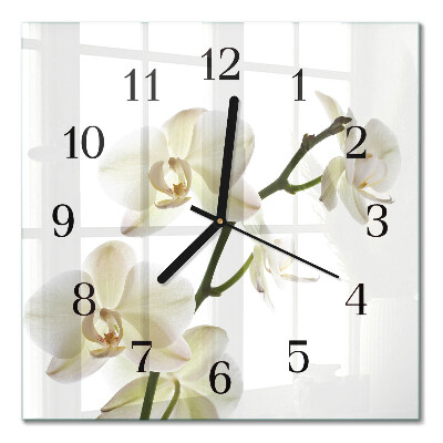 Glass clock square Orchid