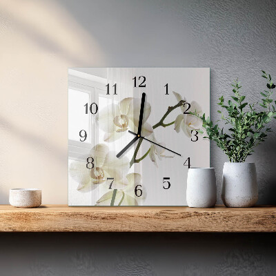 Glass clock square Orchid
