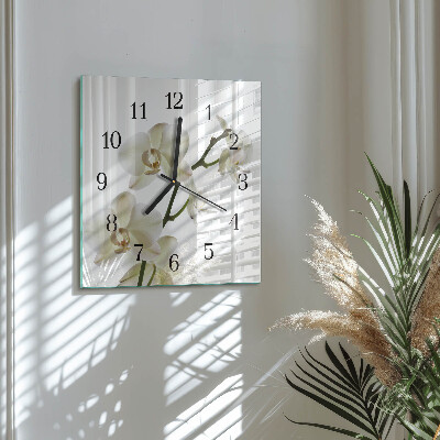 Glass clock square Orchid
