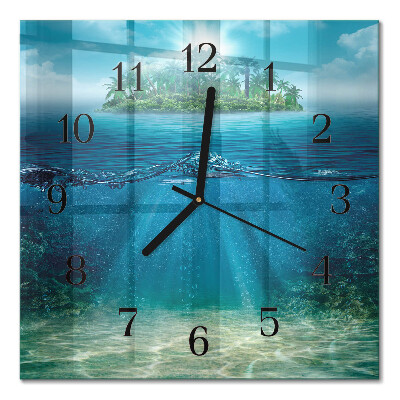 Glass wall clock square Seabed
