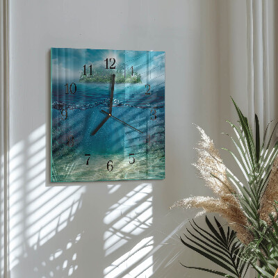 Glass wall clock square Seabed