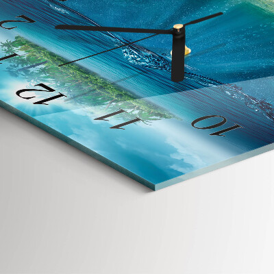Glass wall clock square Seabed