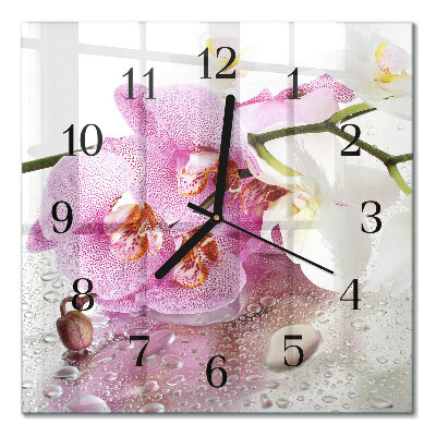 Glass wall clock square Orchid