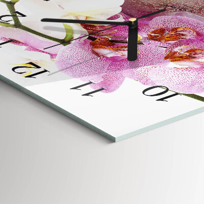 Glass wall clock square Orchid