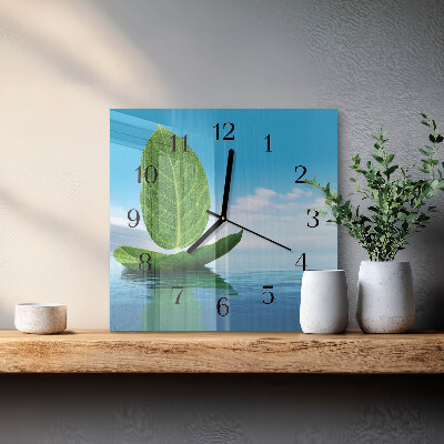 Glass wall clock square Leaves
