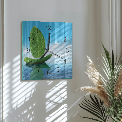 Glass wall clock square Leaves