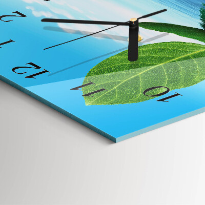 Glass wall clock square Leaves