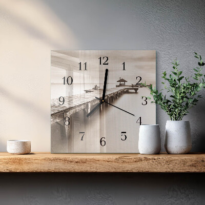 Square wall clock Wooden bridge