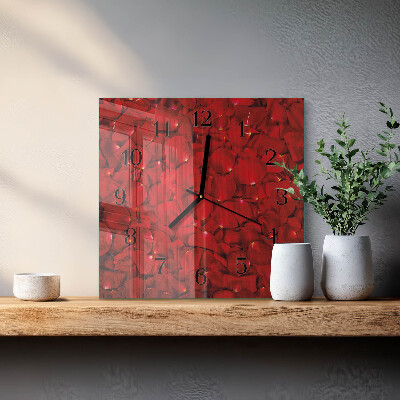 Glass wall clock square Rose petals