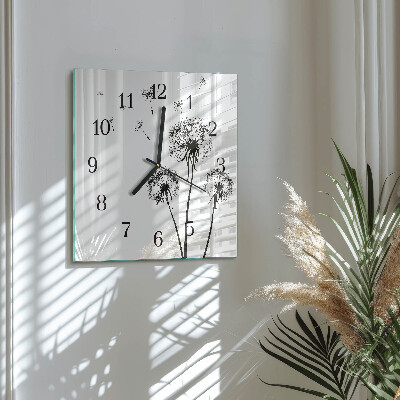 Glass clock square Dandelion
